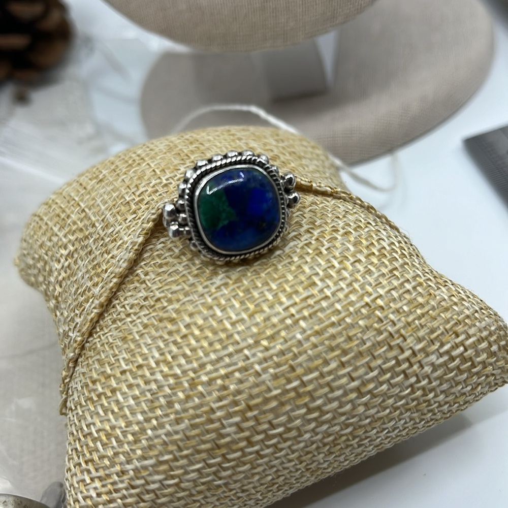 💎 Vintage 925 Silver Azurite-Malachite Ring - Size 7 - Picture 5 of 15
